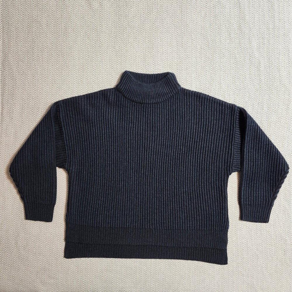 Topshop Navy Blue Ribbed Mock Neck Oversized Sweater 23Y01RNAV XS